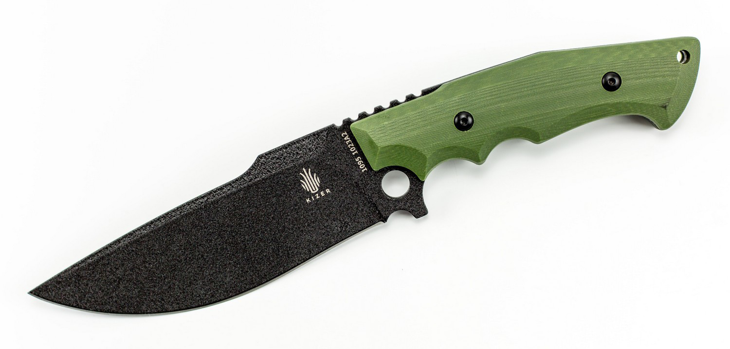 Нож Kizer Salient E613, сталь 1095 Carbon Steel, зеленая рукоять g10 - фото 4