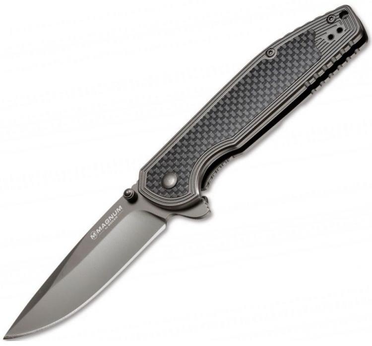 Нож складной Magnum Carbon Frame - Boker 01RY701, сталь 440A Titanium Nitride Plain, рукоять карбон/титан
