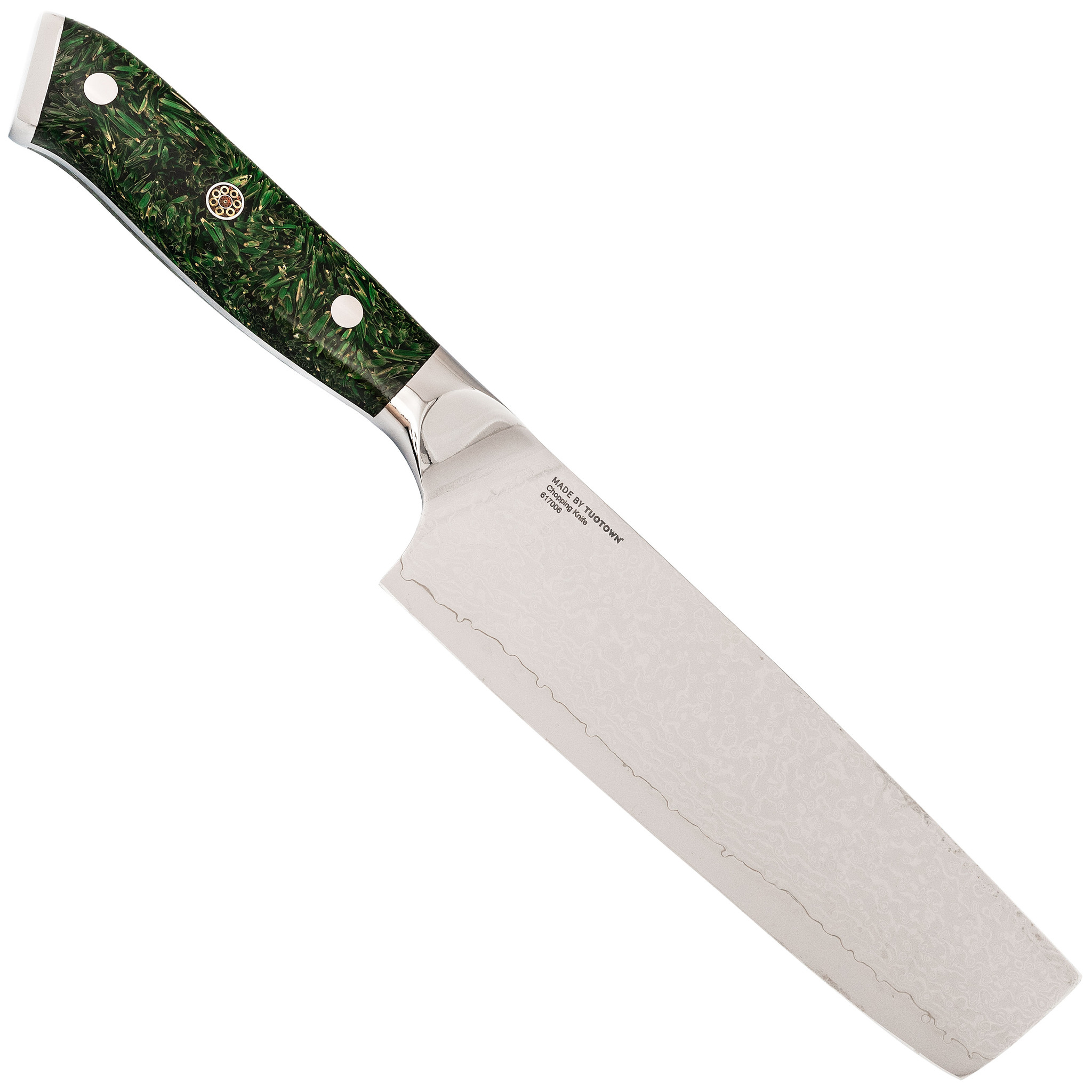 Кухонный нож Накири Tuotown, сталь VG10, обкладка Damascus, рукоять акрил, зеленый - фото 3