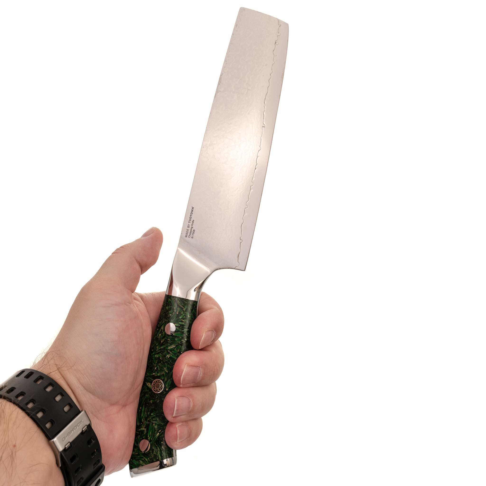 Кухонный нож Накири Tuotown, сталь VG10, обкладка Damascus, рукоять акрил, зеленый - фото 4