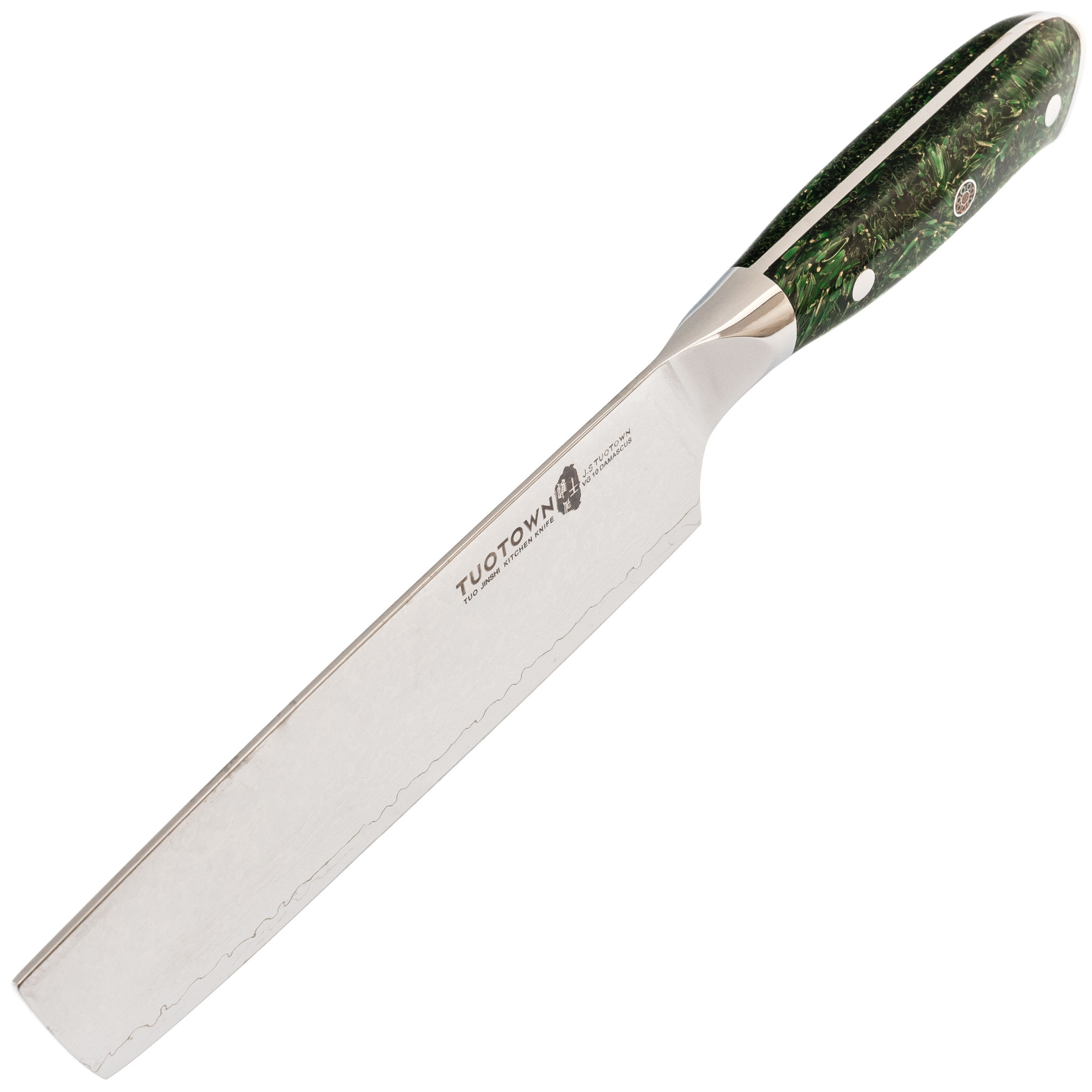 Кухонный нож Накири Tuotown, сталь VG10, обкладка Damascus, рукоять акрил, зеленый - фото 2