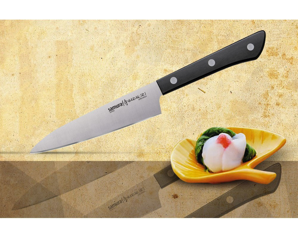 нож кухонный овощной сантоку samura harakiri shr 0095b 175 мм сталь aus 8 рукоять abs пластик чёрный Нож кухонный универсальный Samura 