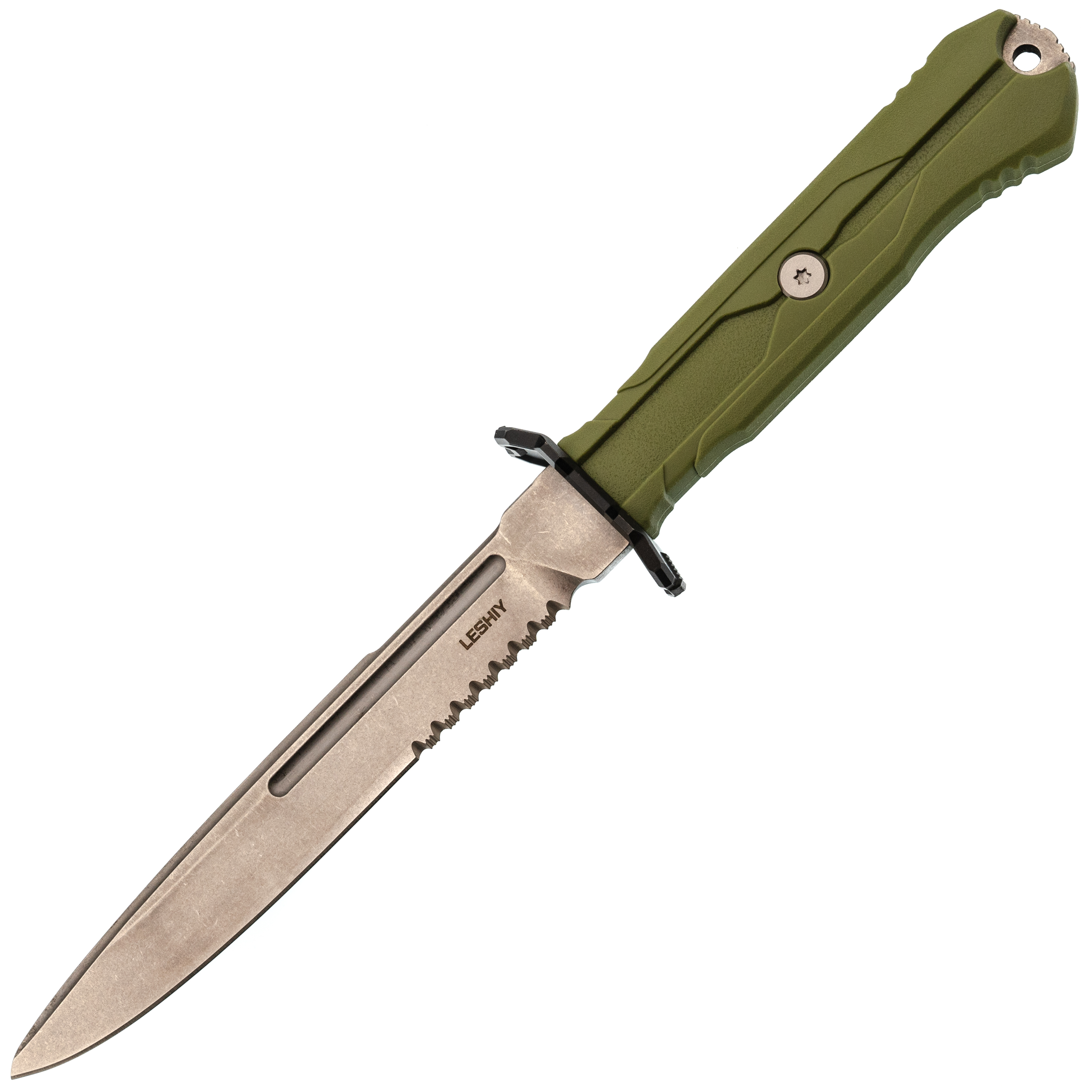 

Тактический нож Mr.Blade Leshiy serrated stonewash, сталь AUS-8, рукоять OD Green Elastron