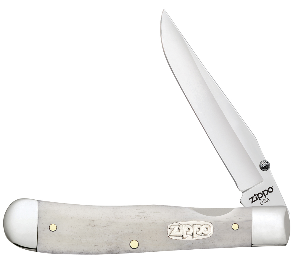 Нож перочинный ZIPPO Smooth Natural Bone Trapperlock, 105 мм, цвет слоновой кости + ЗАЖИГАЛКА 207 - фото 1