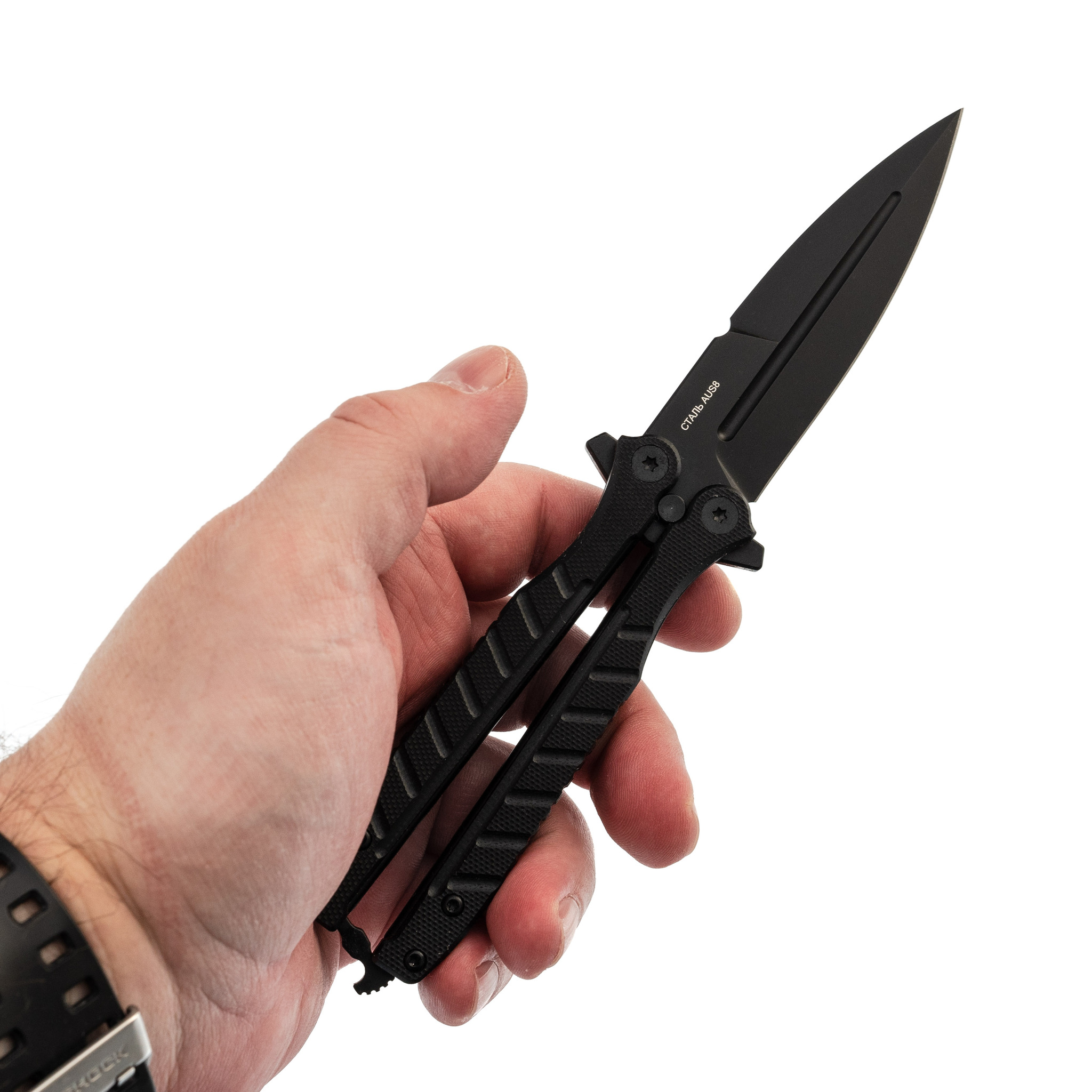 Нож-бабочка (балисонг) Ромул Black, сталь AUS-8, рукоять G10 - фото 5