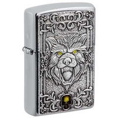 Фото Зажигалка ZIPPO Wolf Emblem с покрытием Brushed Chrome, латунь/сталь, серебристая, 36x13x57 мм