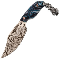 Фото Нож Naga II XL Боуи гжель, сталь VG-10, рукоять голубая микарта, ножны белый кайдекс с лазерной гравировкой