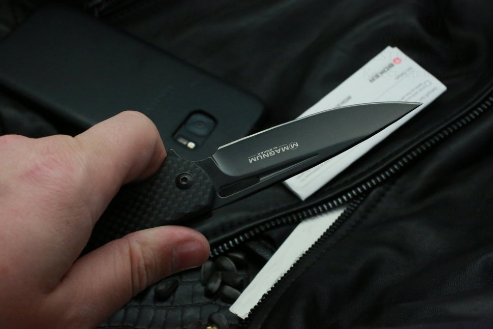 Нож складной Magnum Black Carbon - Boker 01RY703, сталь 440A EDP Plain, рукоять карбон, чёрный от Ножиков