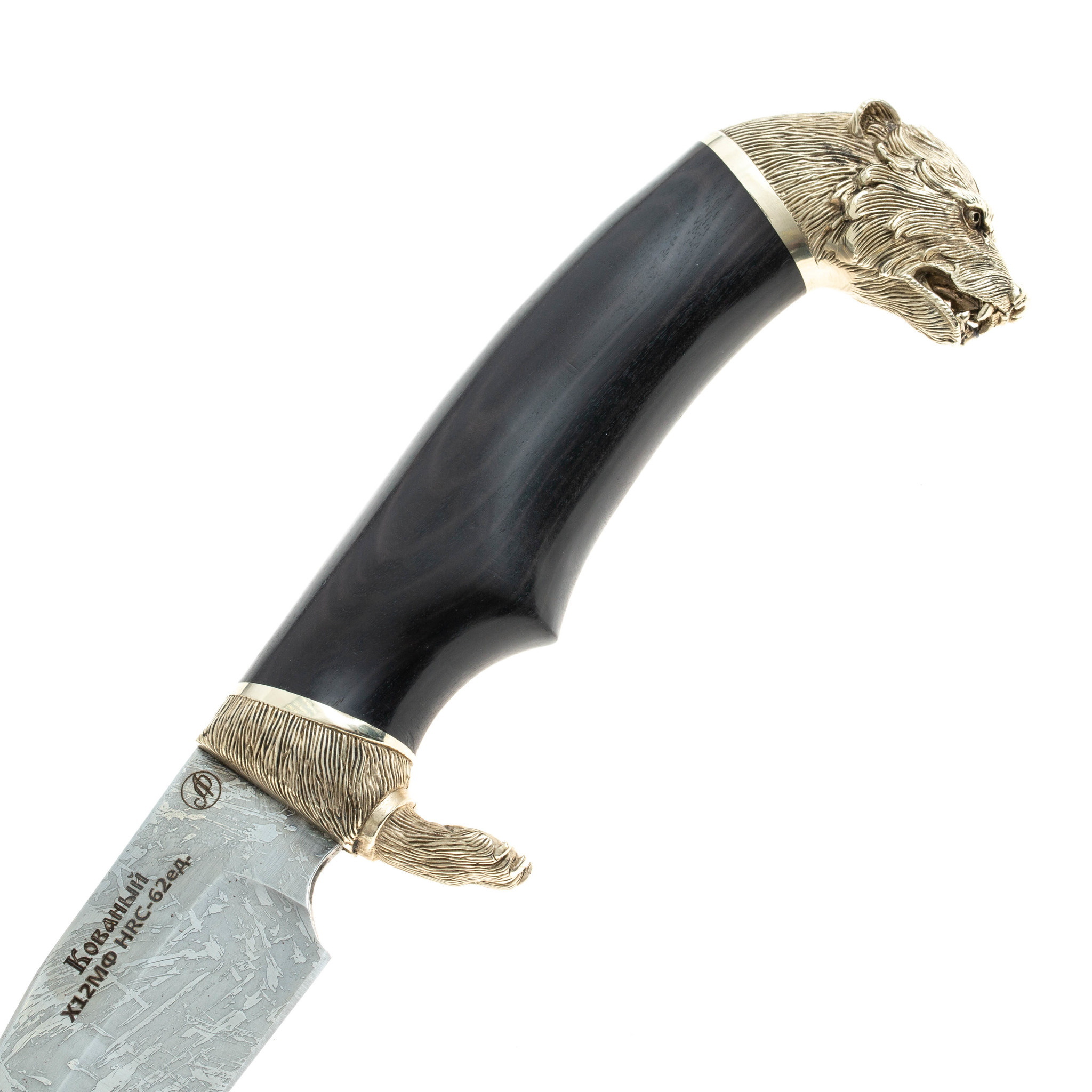 Нож Рыбак с лапой гардой и головой волка, Х12МФ - фото 3