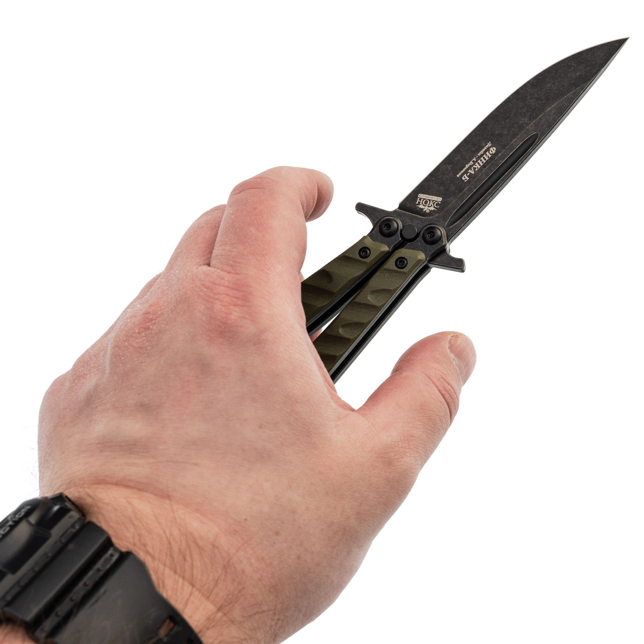 Нож-бабочка (балисонг) Финка Б Black, сталь D2, рукоять G10 - фото 6