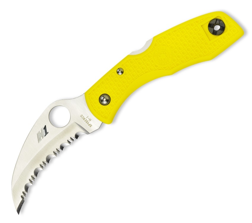 фото Нож складной tasman salt™ spyderco 106syl, сталь h1 satin serrated, рукоять термопластик frn, жёлтый