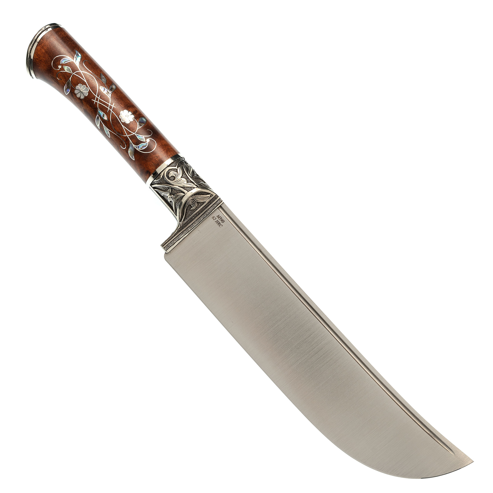 Авторский нож Пчак "Ромашки", сталь M390, рукоять карельская береза, Слон от Ножиков