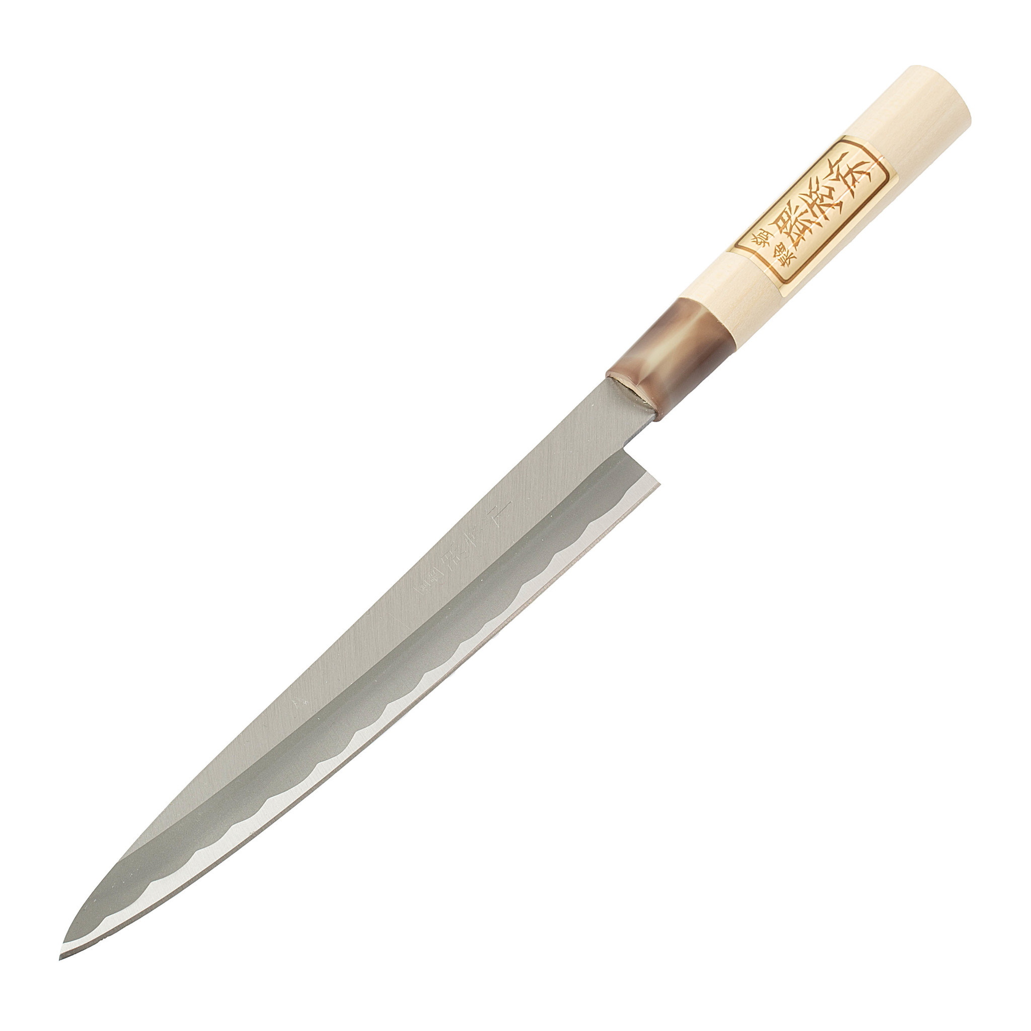 фото Нож кухонный янагиба shimomura, сталь dsr1k6, рукоять магнолия
