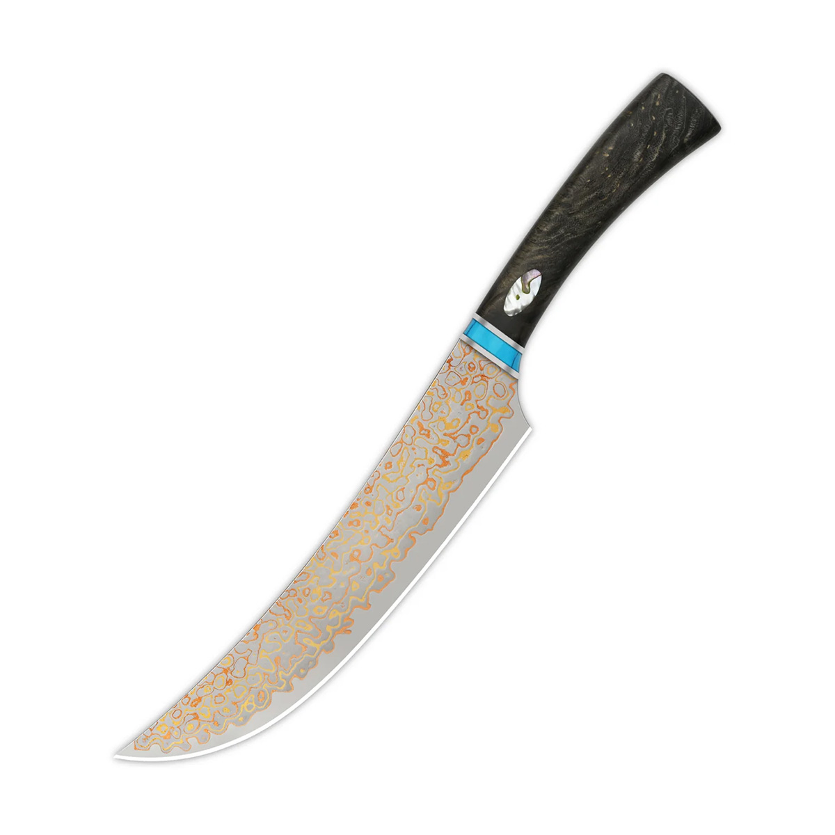 Кухонный нож пчак QSP Noble Series, сталь Laminated Damascus, рукоять дерево айронвуд