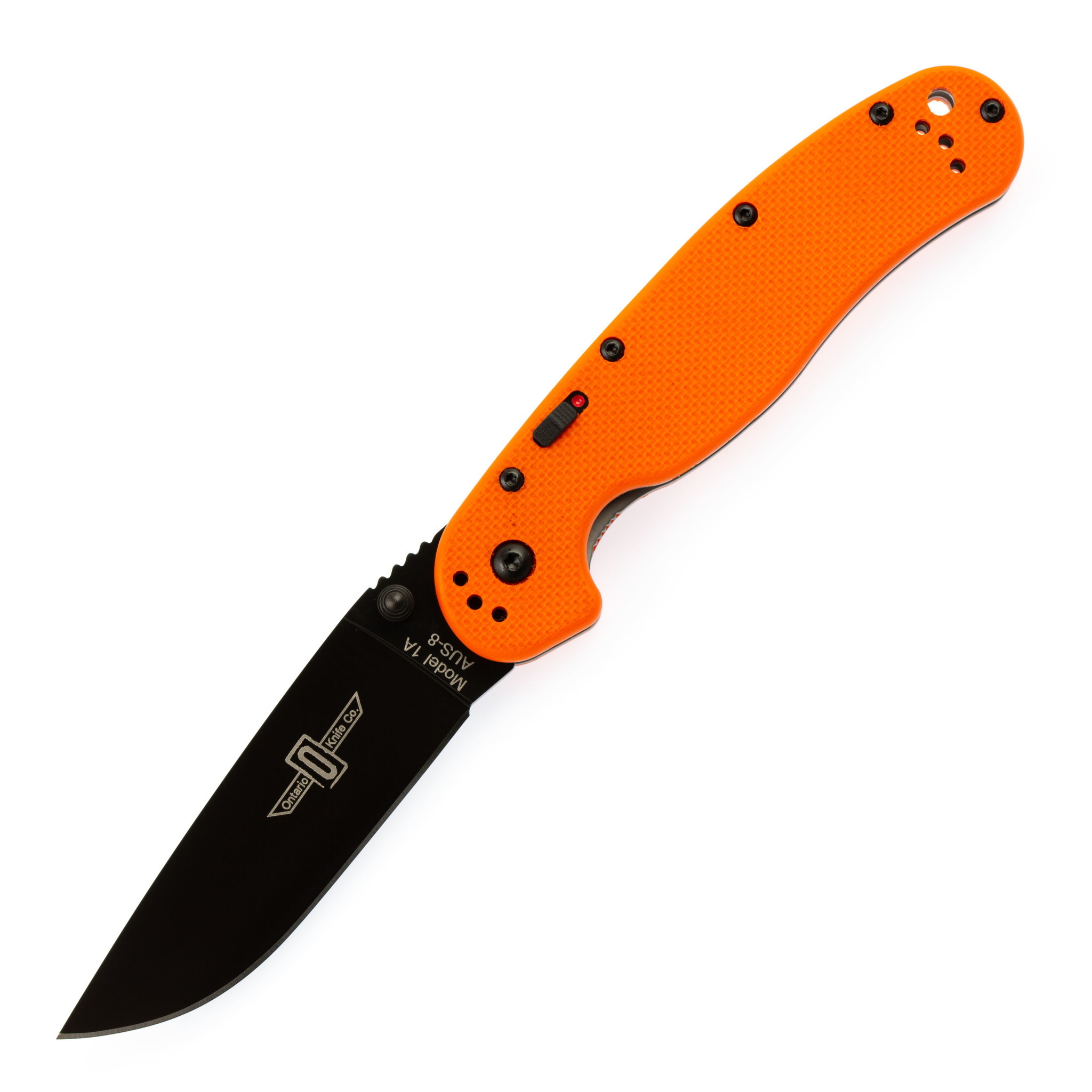 Полуавтоматический складной нож Ontario RAT-1A, Assisted. Black Blade, Orange G-10 Handle