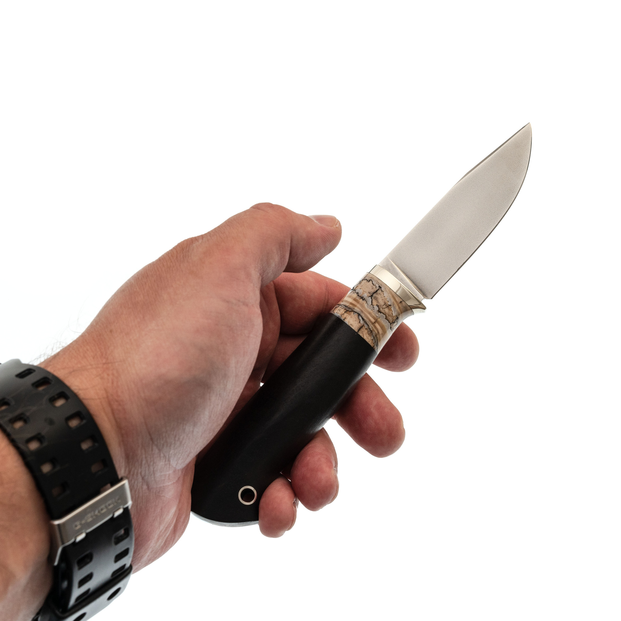 Нож Окский, сталь D2, рукоять граб, вставка карельская береза - фото 5