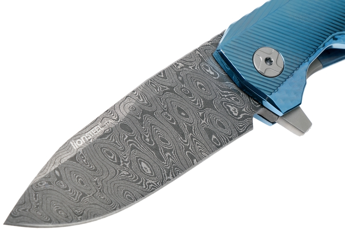 фото Нож складной lionsteel rok dd bl, дамасская сталь, рукоять титан, синий lion steel