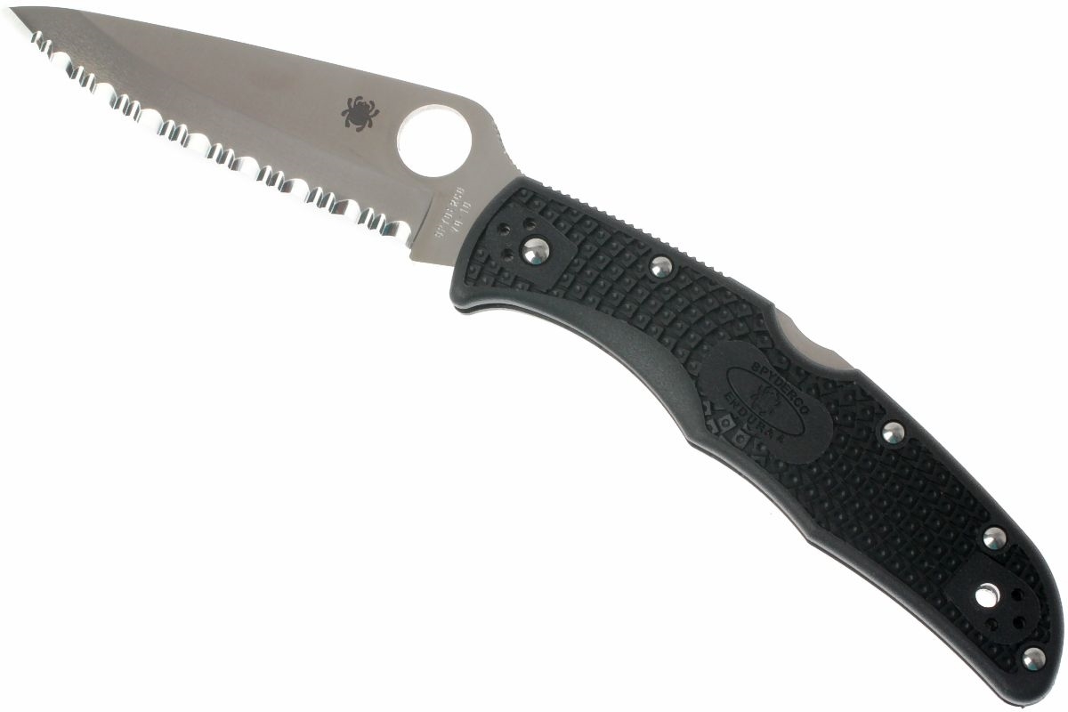 фото Складной нож spyderco endura 4 - c10sbk, сталь vg-10 satin serrated (spyderedge™), рукоять термопластик frn, чёрный
