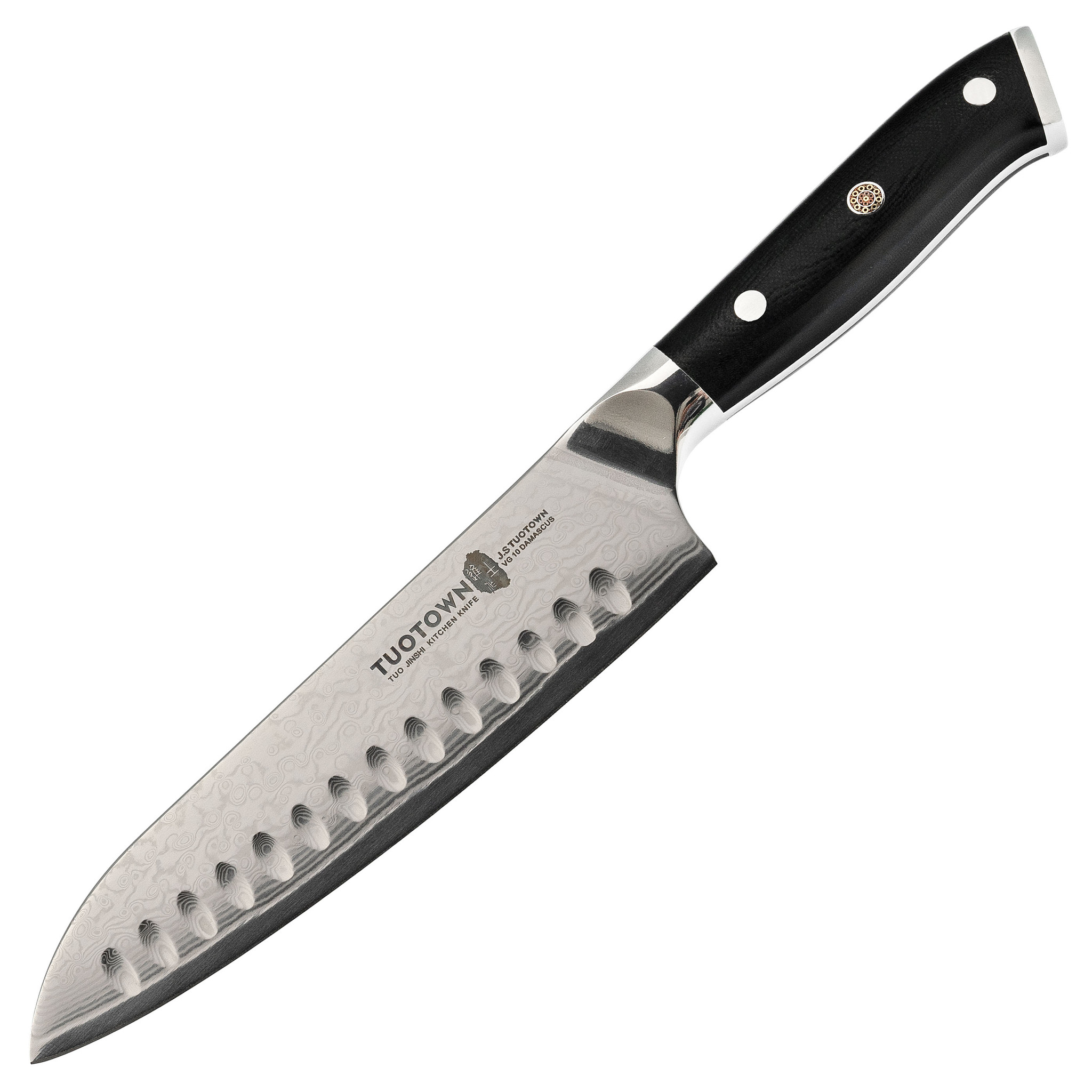 Нож кухонный Сантоку Tuotown, серия D.JS, VG10 Дамасская сталь