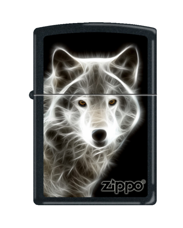 Зажигалка ZIPPO Classic "Волк" с покрытием Black Matte, латунь/сталь, чёрная, матовая, 36x12x56 мм
