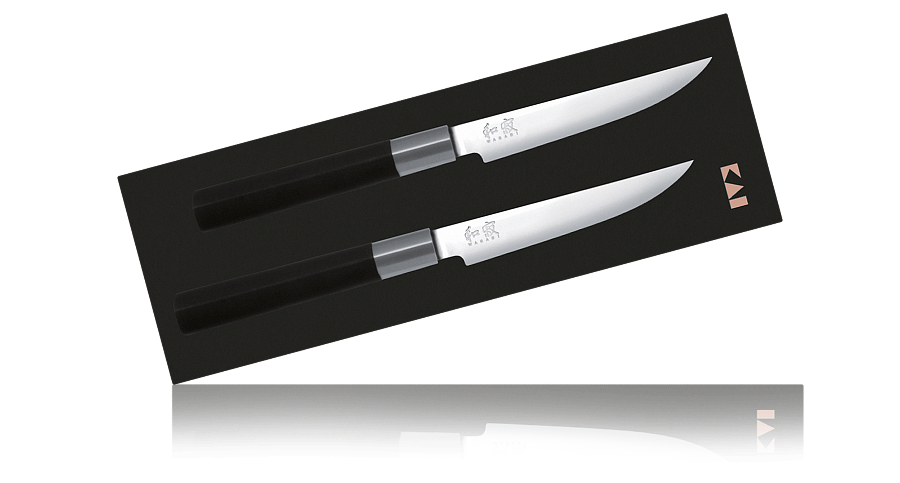 Набор из 2-х кухонных ножей для стейков KAI Wasabi Black, сталь 6A/1K6, рукоять пластик