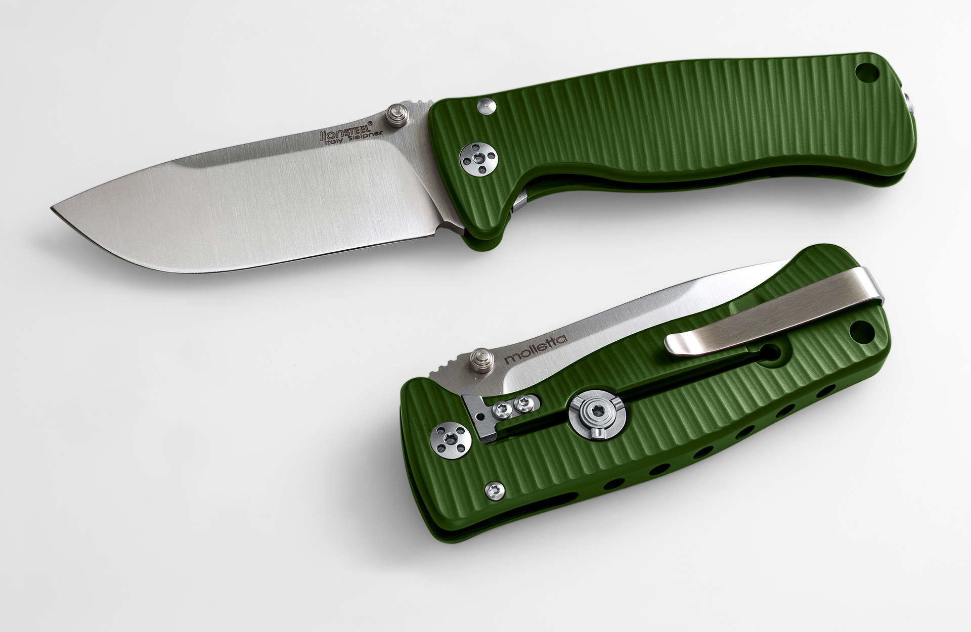 фото Нож складной lionsteel sr2a gs mini, сталь uddeholm sleipner® satin finish, рукоять алюминий (solid®), зелёный lion steel