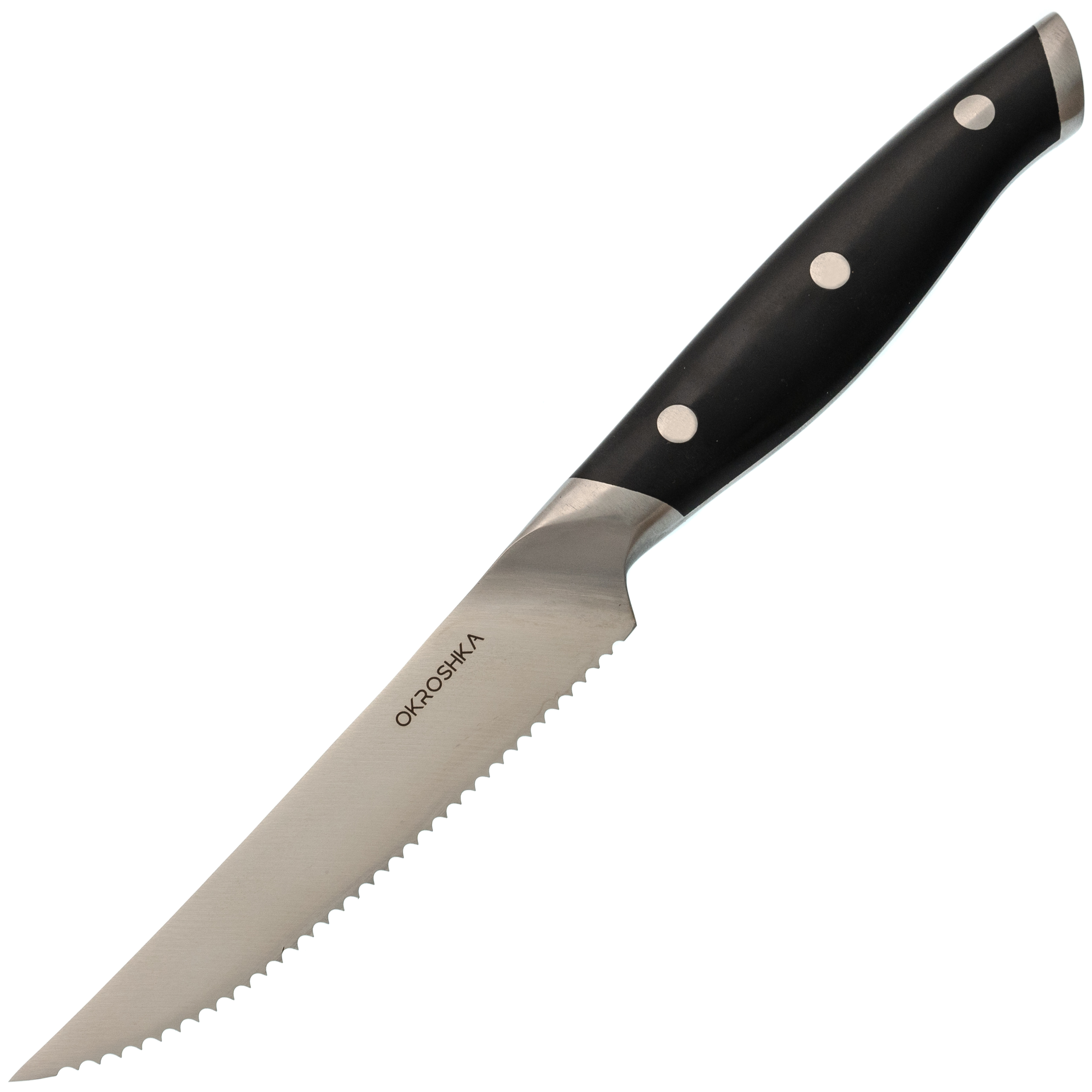 

Нож кухонный для стейка Okroshka Tartar 9.5 см, сталь 5cr15mov, рукоять сталь/пластик