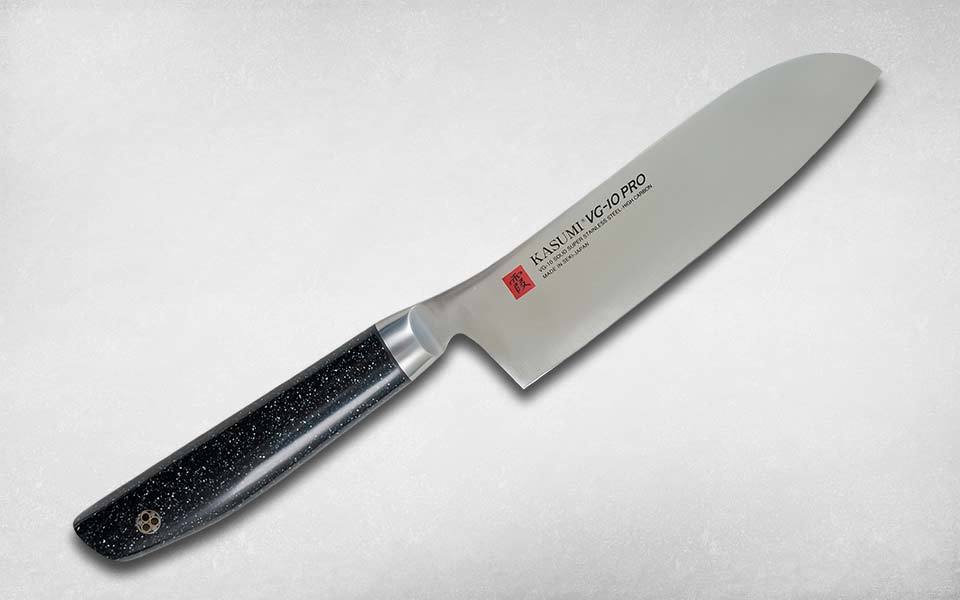 Нож кухонный Сантоку VG10 PRO 180 мм, Kasumi, 54018, сталь VG-10, искусственный мрамор, чёрный