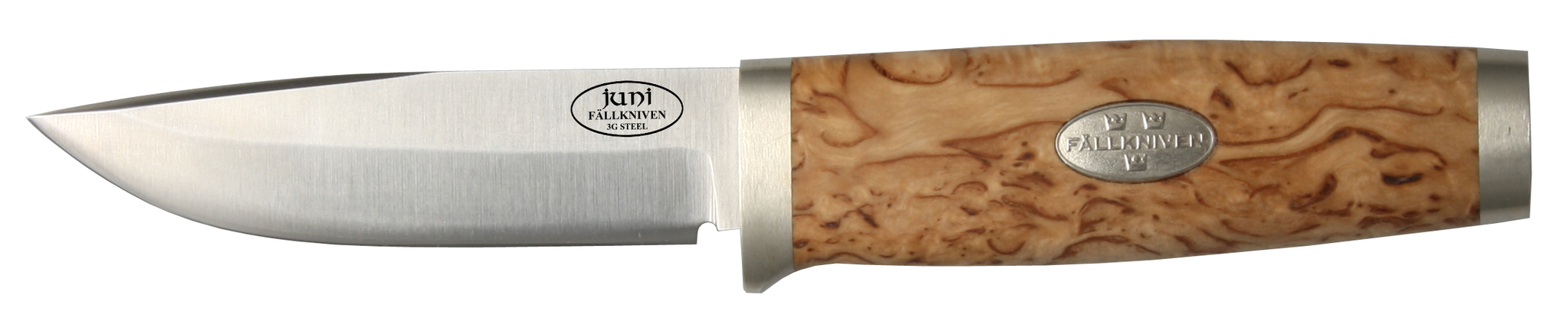 Нож с фиксированным клинком SK1 Juni Curly Birch Scandi Knife (3G - Steel, Satin Blade, Leather Sheath) 7.0 см.