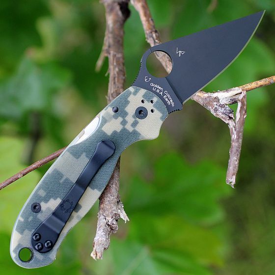 Нож складной Para 3 - Spyderco 223GPCMOBK, сталь Crucible CPM® S30V™ Black DLC Coated Plain, рукоять стеклотекстолит G10, цифровой камуфляж (Digi Camo) - фото 2