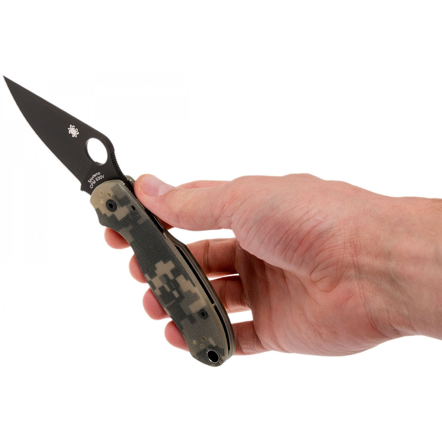 Нож складной Para 3 - Spyderco 223GPCMOBK, сталь Crucible CPM® S30V™ Black DLC Coated Plain, рукоять стеклотекстолит G10, цифровой камуфляж (Digi Camo) - фото 5
