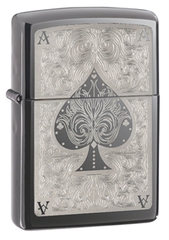 Фото Зажигалка ZIPPO Ace, латунь с покрытием Black Ice®, чёрный, глянцевая, 36х12x56 мм