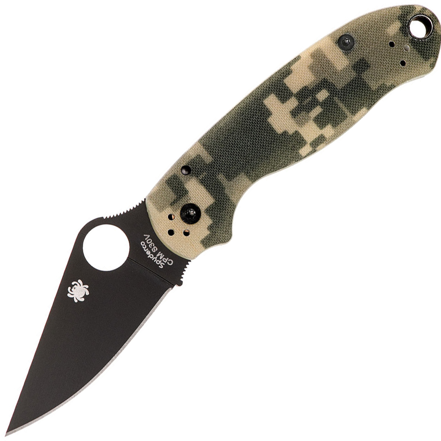 Нож складной Para 3 - Spyderco 223GPCMOBK, сталь Crucible CPM® S30V™ Black DLC Coated Plain, рукоять стеклотекстолит G10, цифровой камуфляж (Digi Camo) - фото 1