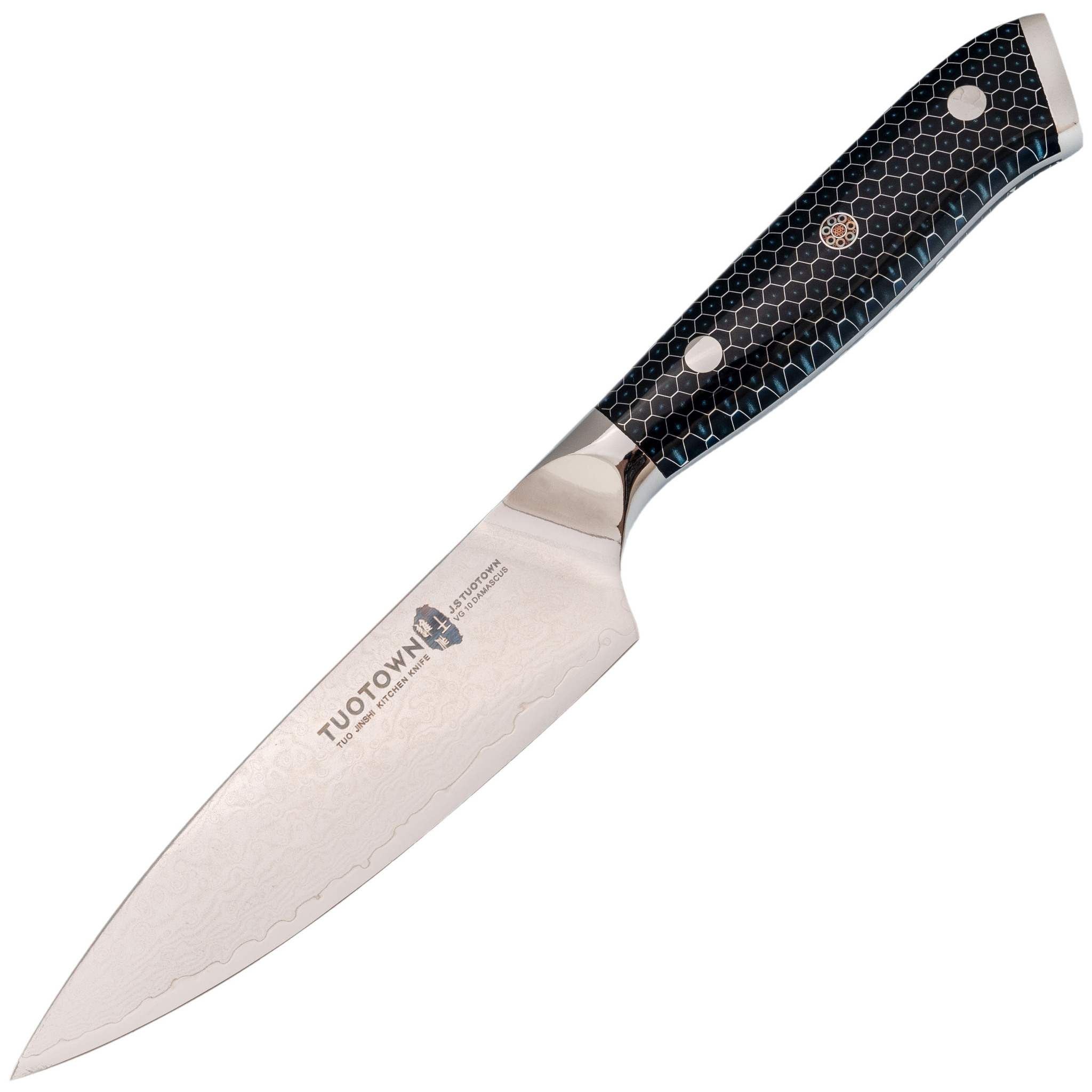 Кухонный нож Tuotown, сталь VG10, обкладка Damascus, рукоять акрил, синий - фото 1