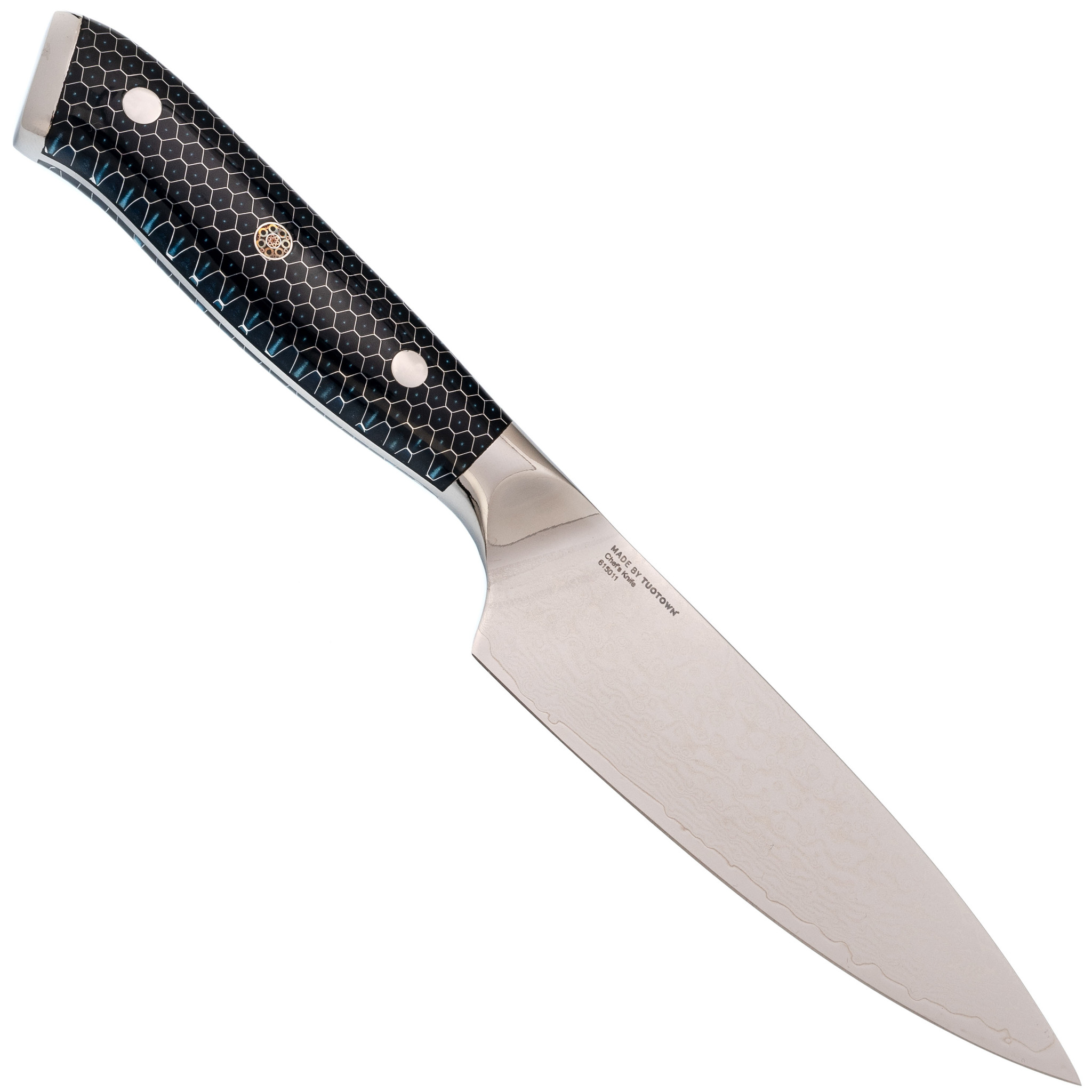 Кухонный нож Tuotown, сталь VG10, обкладка Damascus, рукоять акрил, синий - фото 3