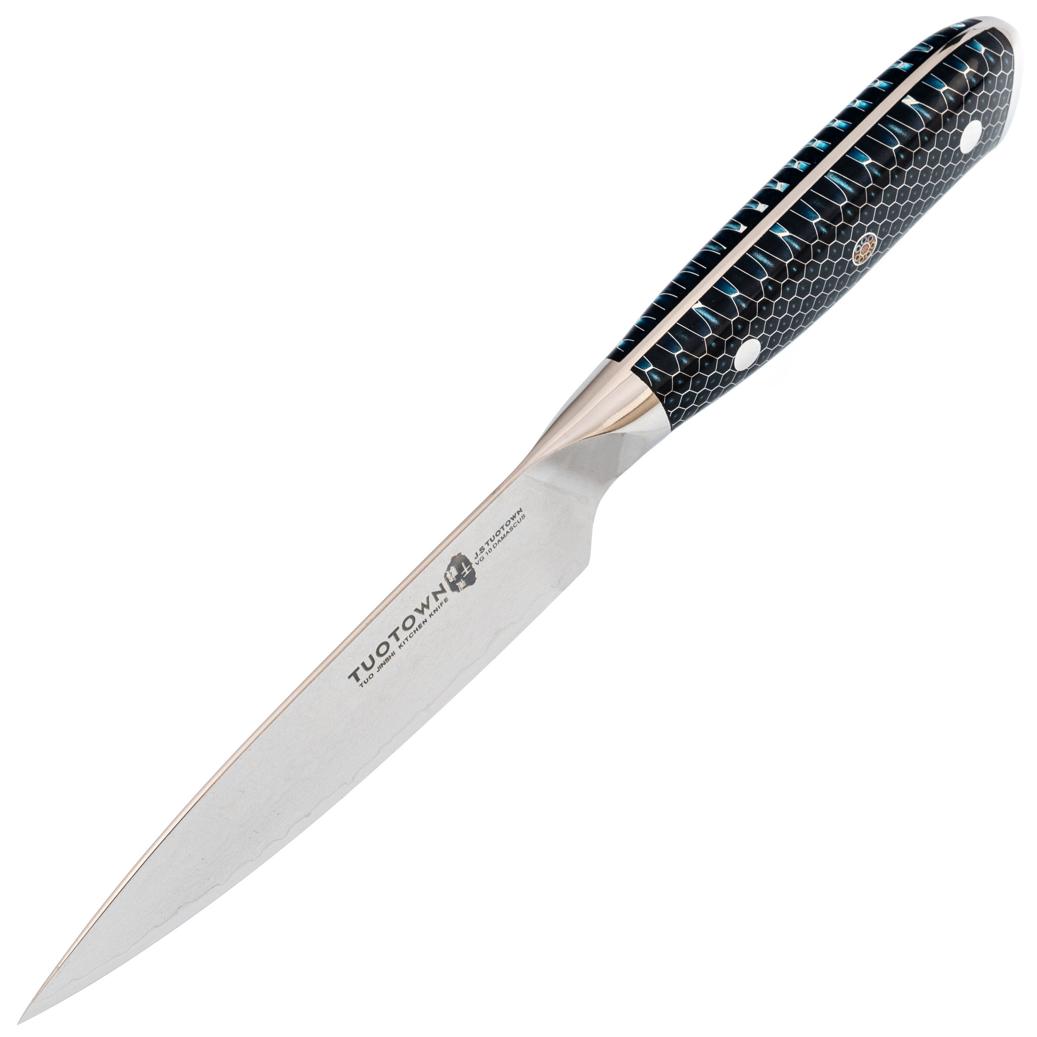 Кухонный нож Tuotown, сталь VG10, обкладка Damascus, рукоять акрил, синий - фото 2