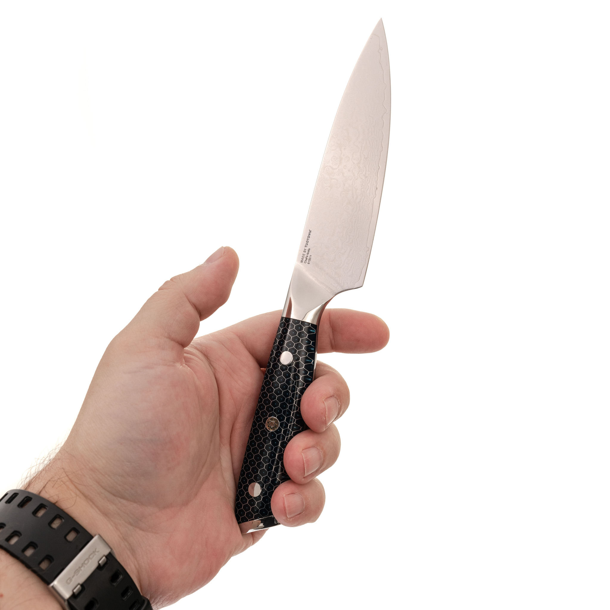 Кухонный нож Tuotown, сталь VG10, обкладка Damascus, рукоять акрил, синий - фото 4