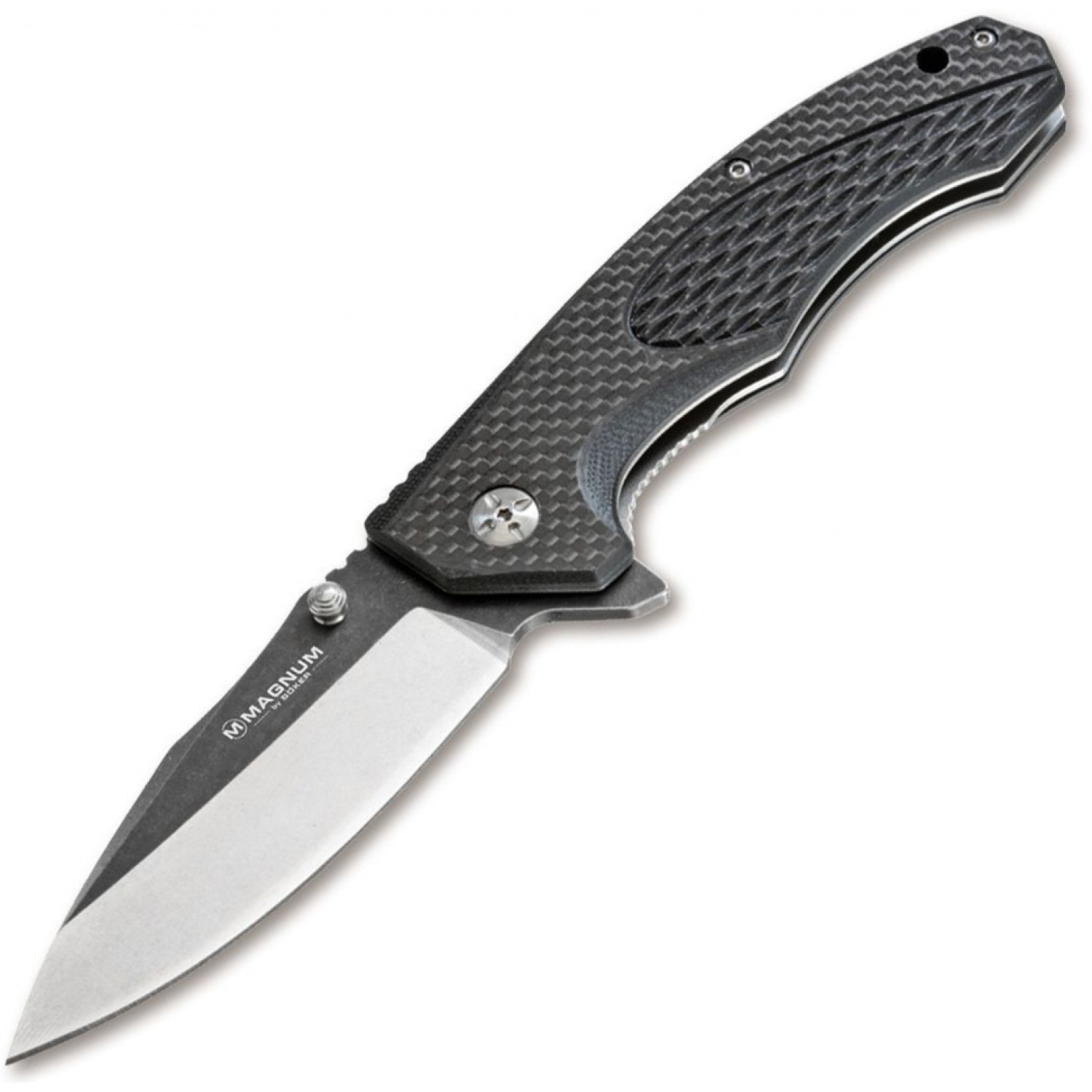 Складной нож Magnum Omen - Boker 01SC057, сталь 440A 2 Tone Stonewash, рукоять стеклотекстолит G10/карбон, серый
