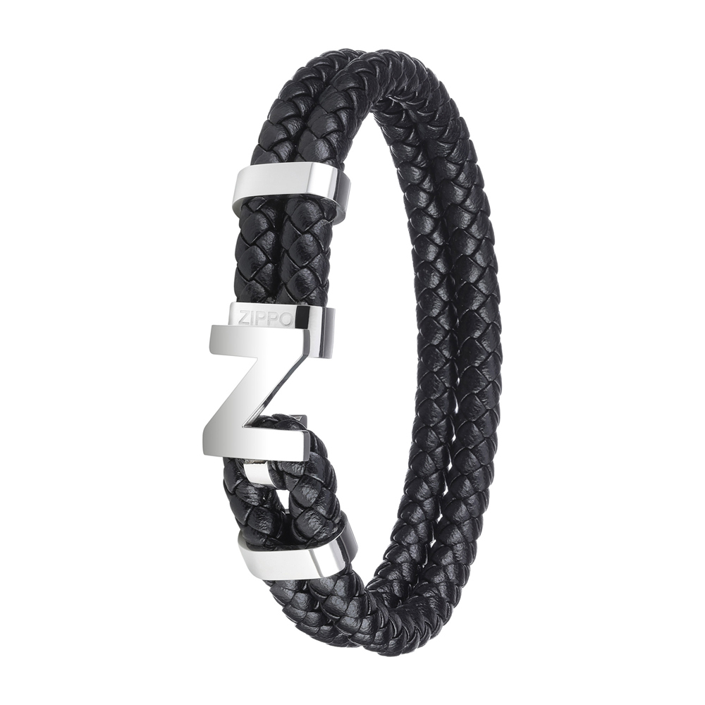 Браслет Zippo Steel Braided Leather Bracelet (20 см), Мужские аксессуары, Браслеты