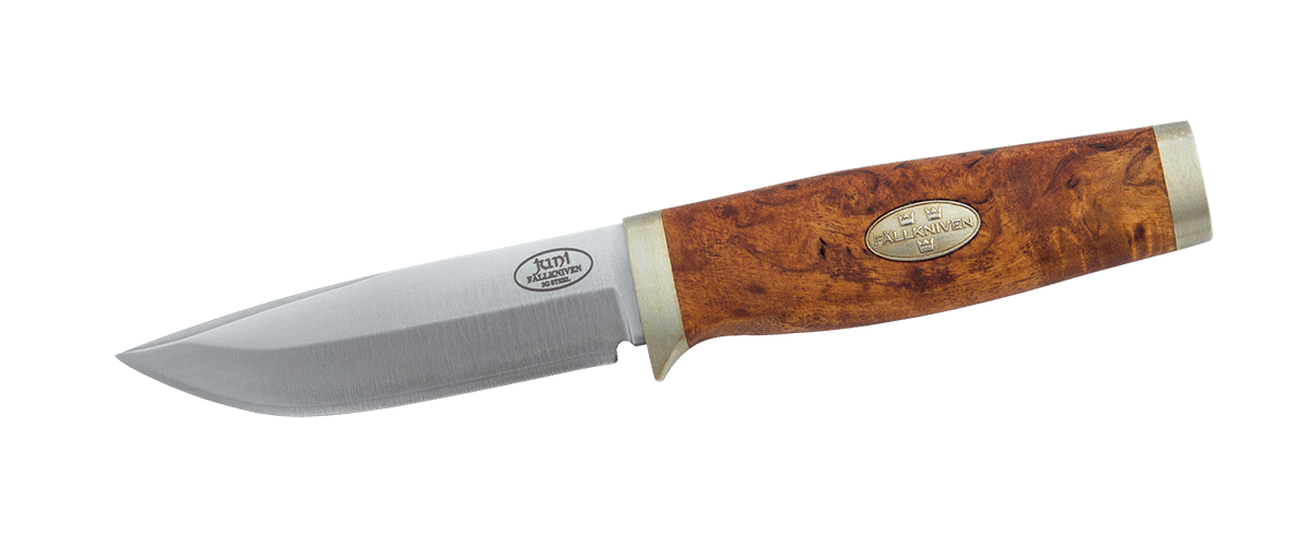 Нож с фиксированным клинком в подарочной коробке SK1 Juni Curly Birch Scandi Knife (3G - Steel, Satin Blade, Leather Sheath) 7.0 см.