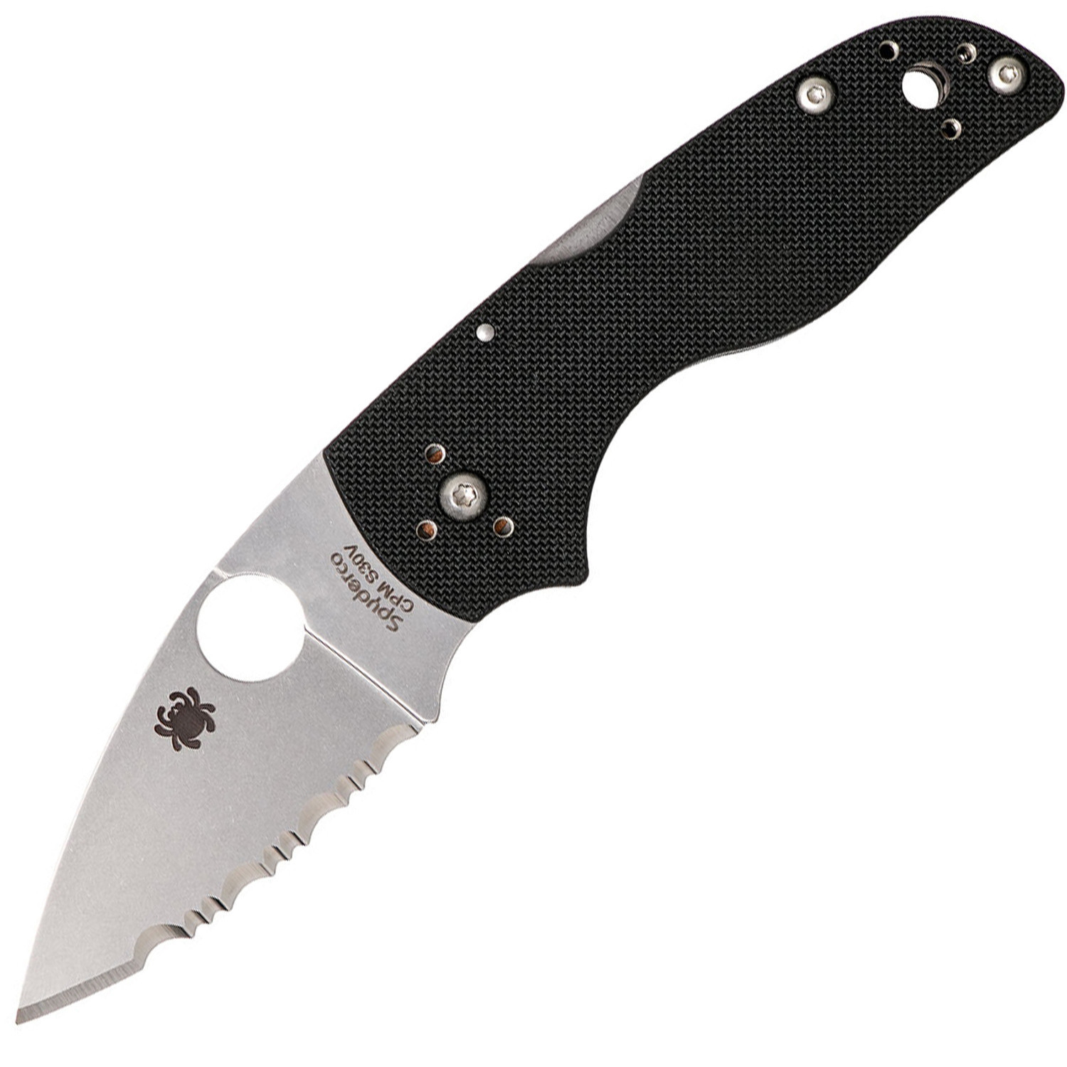 Нож складной Lil' Native MID - Spyderco 230MBGS, сталь Crucible CPM® S30V™ Satin Serrated, рукоять стеклотекстолит G10, чёрный