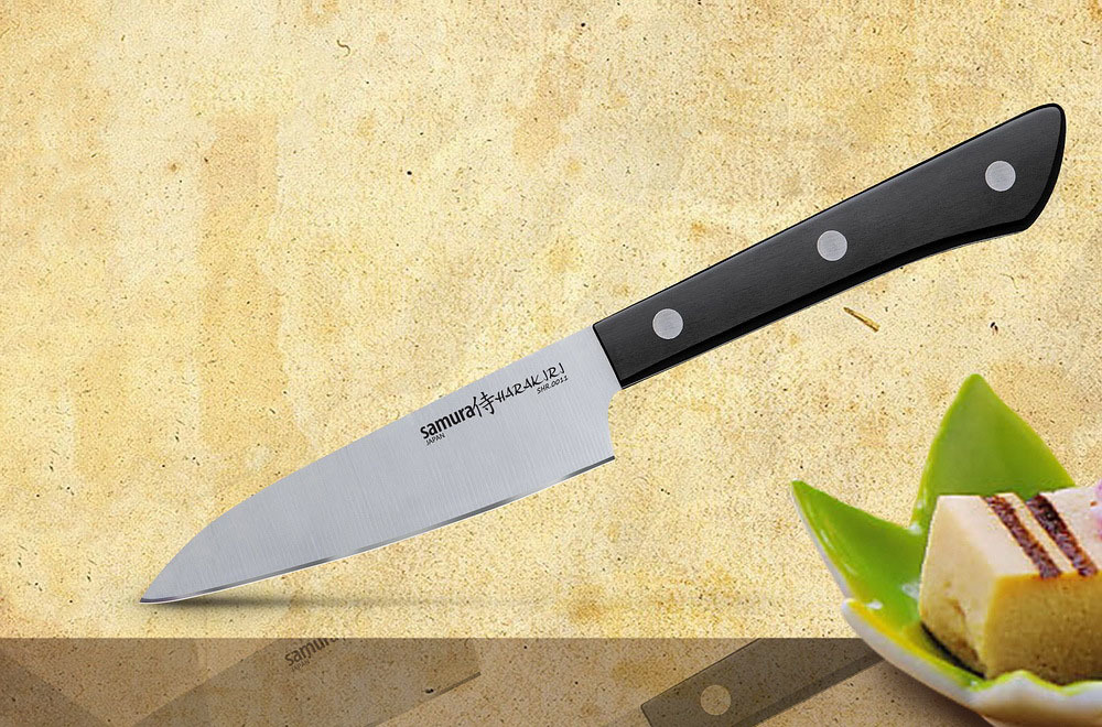 нож кухонный универсальный samura harakiri shr 0021b 120 мм сталь aus 8 рукоять abs пластик чёрный Нож кухонный овощной Samura 