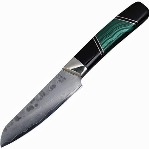 Коллекционный кухонный нож для чистки овощей и фруктов Santa Fe, 190 мм, сталь VG-10, рукоять черное дерево/наборный камень от Ножиков