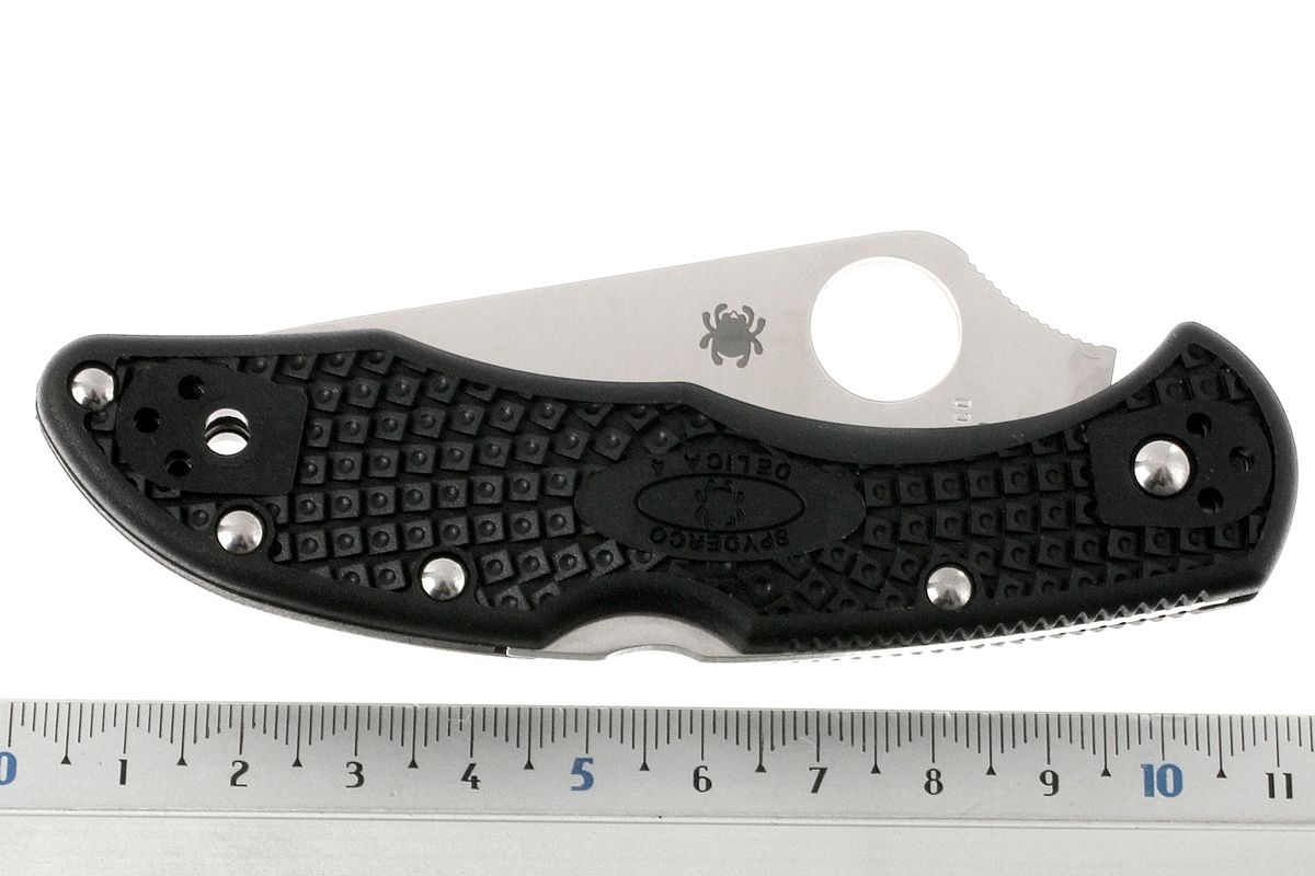 Складной нож Delica 4 - Spyderco C11PBK, сталь VG-10 Satin Plain, рукоять высококачественный термопластик FRN, чёрный - фото 10