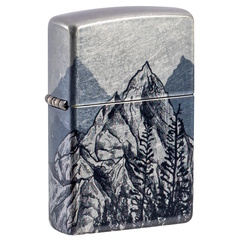 Фото Зажигалка ZIPPO Mountain Sketch с покрытием 540 Tumbled Chrome, латунь/сталь, разноцветная, 38x13x57 мм