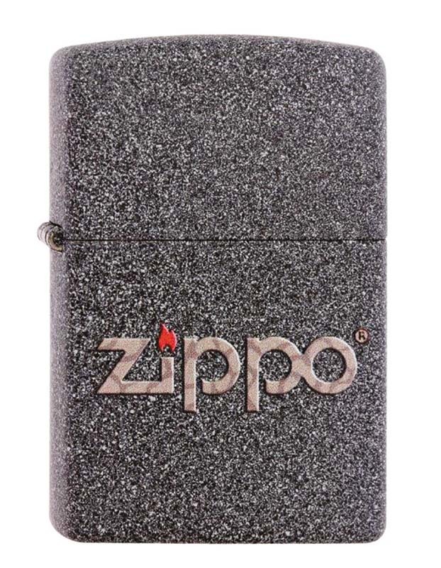 Зажигалка ZIPPO, латунь с покрытием Iron Stone™, серая с фирменным логотипом, матовая, 36x12x56 мм