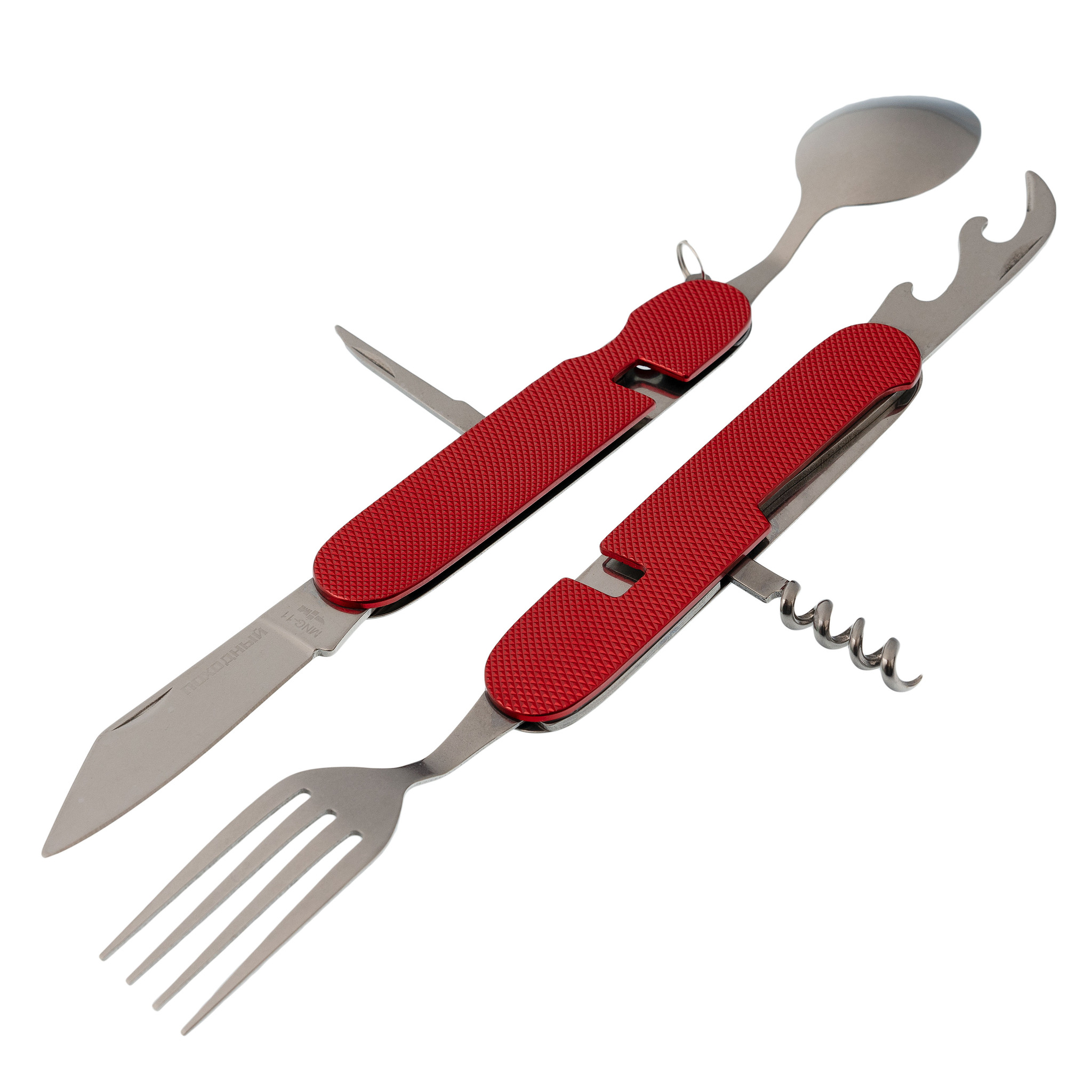 Многофункциональный походный нож 6-в-1 (ложка,вилка,нож), красный, MNG .