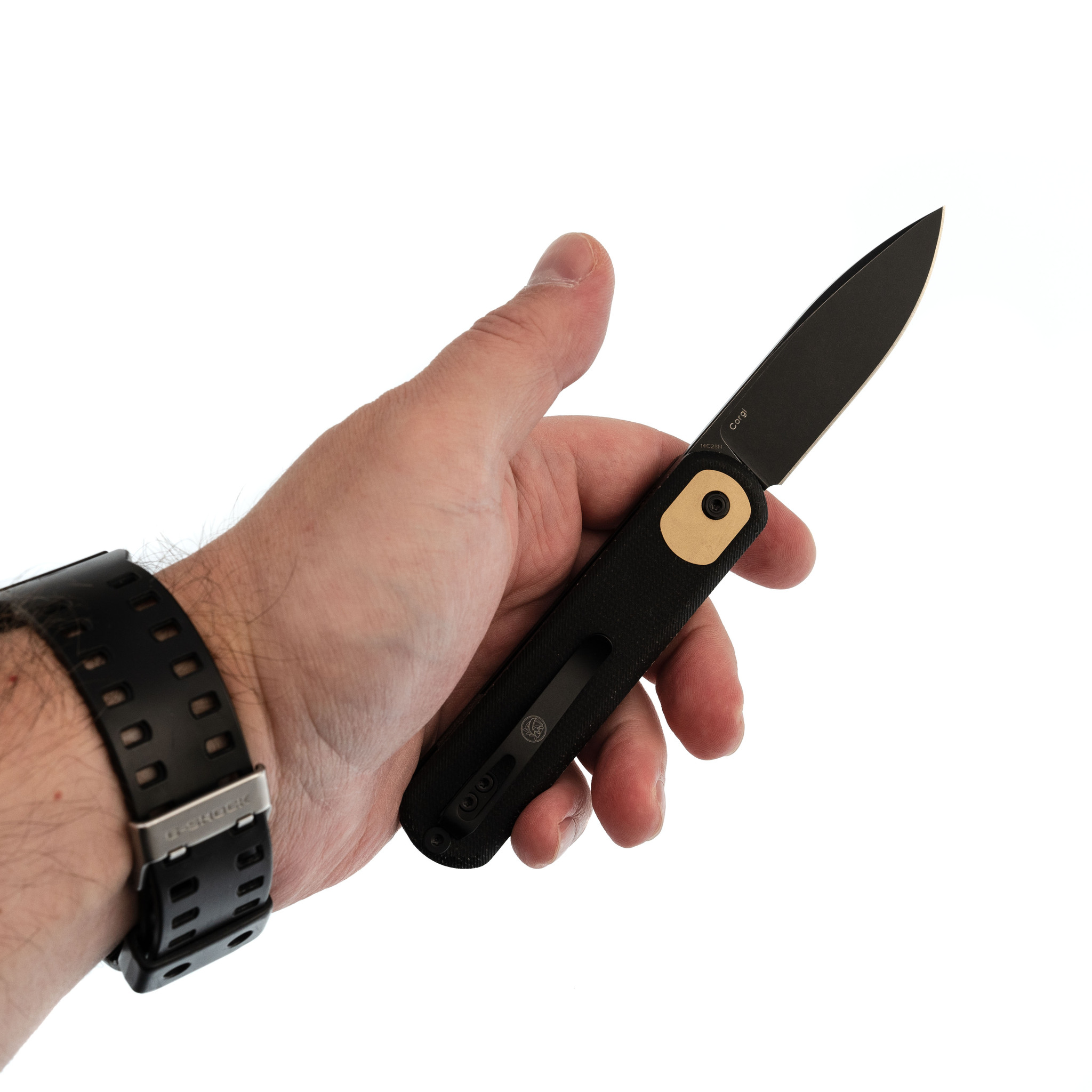 Складной нож Corgi Black Vosteed, сталь 14C28N, рукоять микарта, черный - фото 6
