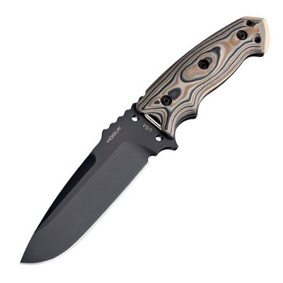 фото Нож с фиксированным клинком hogue ex-f01 black cerakote, сталь a2 tool steel, рукоять g-mascus® g10, песочный