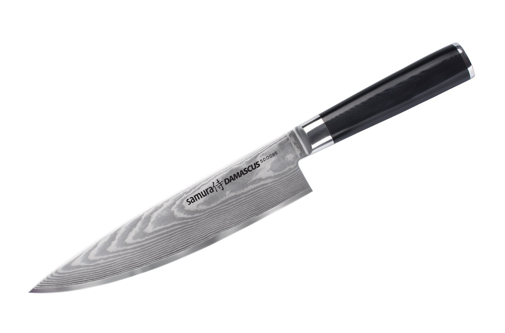 Нож кухонный Шеф Samura DAMASCUS - SD-0085, сталь V-Gold 10 и дамаск, рукоять стеклотекстолит G10, 200 мм нож кухонный samura 67 овощной 98 мм дамаск 67 слоев микарта